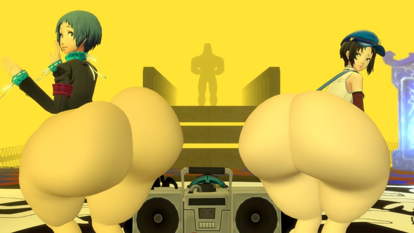 2023, 2girls, ass, ass focus, atlus, atomicgato, big ass, big butt, female, female focus, female only, fuuka yamagishi, gold boombox (prevence), huge ass, huge butt, hyper, hyper ass, marie (persona 4), persona, persona 3, persona 4, twerking, yamagishi fuuka