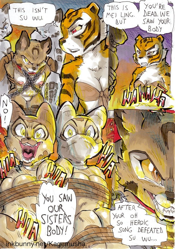 anthro areola better_late_than_never big_breasts breasts comic daigaijin english_text erect_nipples feline female furry furry_only inkbunny_username kung_fu_panda ladies_of_the_shade mammal master_tigress mei_ling nipples page_355 pussy text tiger