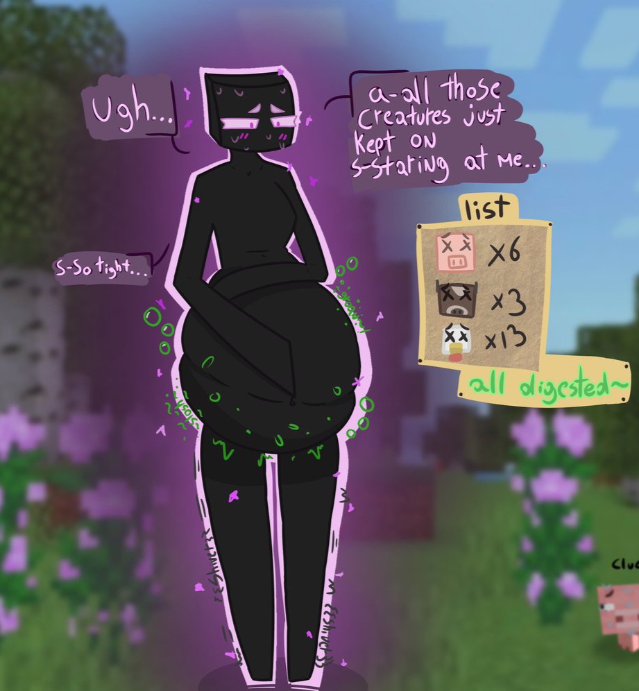 1girls, digestion, enderman, enderwoman, female, minecraft, tagme, vore, vore belly