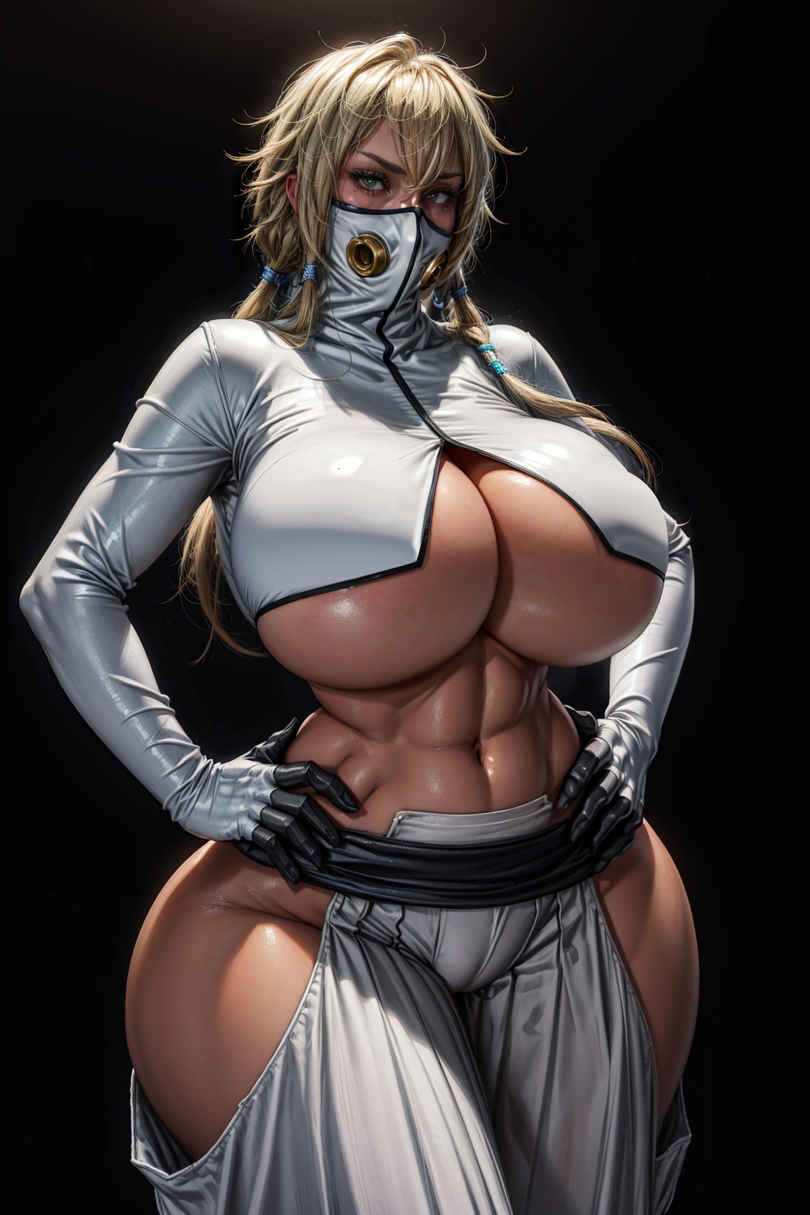 1girls, ai generated, big breasts, bleach, blonde hair, breasts, bythebrokenone, crop top, female, female only, hand on hip, huge breasts, solo, solo female, tagme, tia harribel, underboob