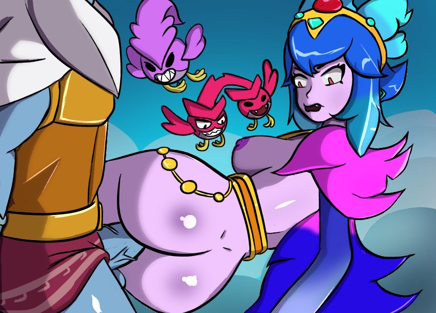 1boy 1girls ass back_view black_hair brawl_stars breasts bull_(brawl_stars) harpy_melodie_(brawl_stars) long_hair melodie_(brawl_stars) melodie_note_(brawl_stars) minotaur multicolored_hair nipples nude_female pussy sex sky_blue_hair supercell tagme thighs