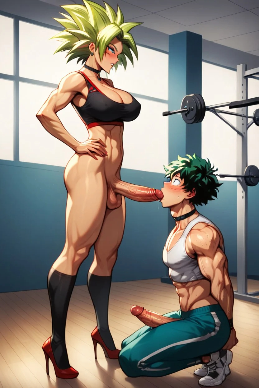 1boy 1futa ai_generated ass balls big_ass blowjob blowjob_face boku_no_hero_academia bottomless breasts crossover dragon_ball dragon_ball_super dragon_ball_z earrings erect_nipples erection futa_on_male futa_on_top futadom futanari green_hair gym hand_behind_back heels izuku_midoriya kefla large_breasts legendary_super_saiyan male malesub muscular muscular_futanari muscular_male my_hero_academia nipple_bulge oral penis saiyan saiyanlove slave spiky_hair squatting standing super_saiyan super_saiyan_2