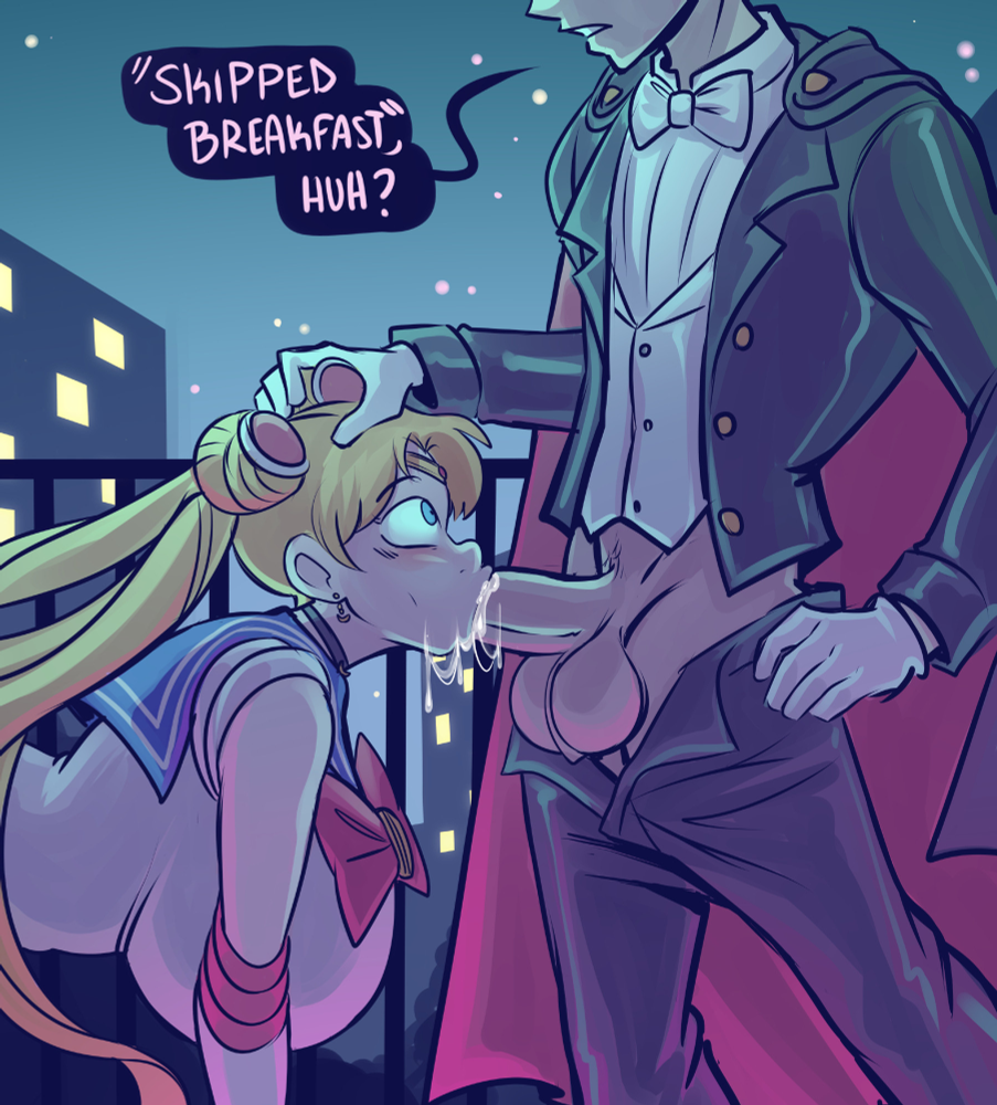 bishoujo_senshi_sailor_moon cerealharem_(artist) clothing cum english_text fellatio large_breasts magical_girl mamoru_chiba oral_sex sailor_moon speech_bubble straight tuxedo_mask usagi_tsukino