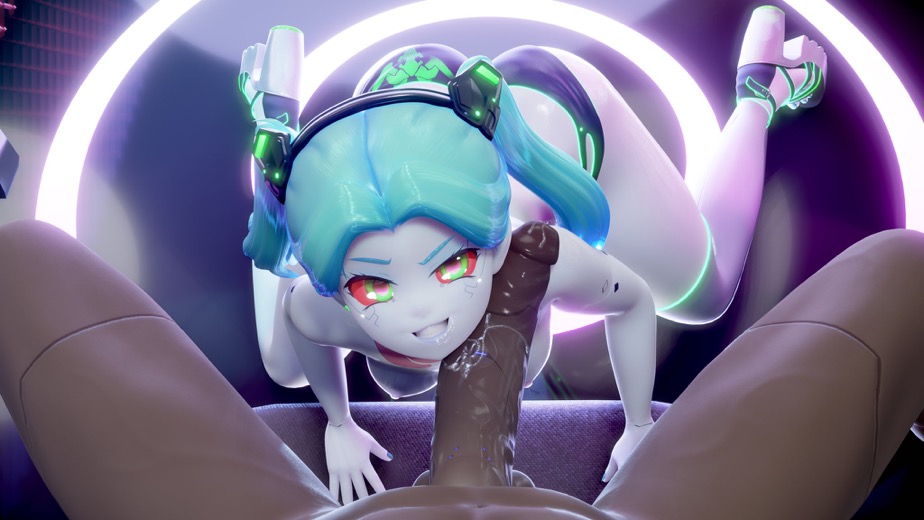 1boy, 1girls, 3d, big penis, breasts, cyberpunk 2077, cyberpunk: edgerunners, dark skin, dark-skinned male, female, green hair, high heels, imminent oral, large penis, male, mantis x, no artist signature, no bra, panties, penis, rebecca (edgerunners), small breasts, small hands, small nose, smaller female, very small nose