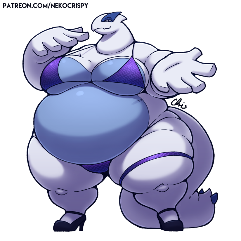 anthro anthro_only bbw big_breasts bikini breasts chubby cleavage female huge_breasts lugia nekocrispy obese pokémon_(species) pokemon tagme thick_thighs wide_hips