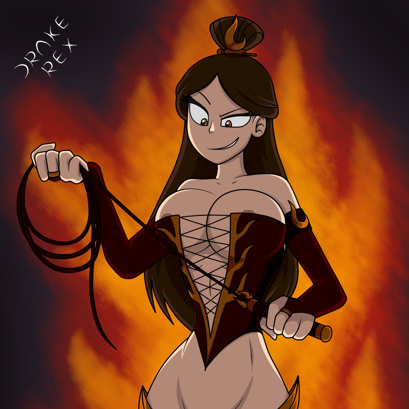 1girls 2d avatar_legends avatar_the_last_airbender bdsm_outfit big_breasts bondage breasts brown_eyes brown_hair corset dominant dominant_female dominatrix drake-rex female female_only femdom fire_nation golden_eyes milf nonbender solo solo_female ursa_(avatar) whip