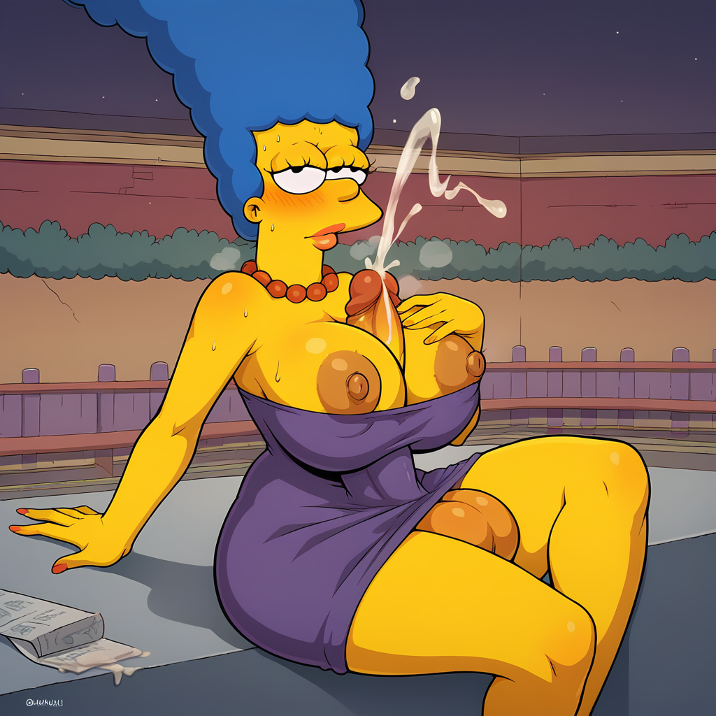 ai_generated autopaizuri ejaculation ejaculation_between_breasts fuckgirl futa4ever futanari huge_breasts huge_cock marge_simpson the_simpsons