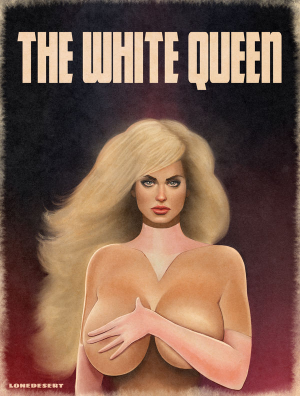 1girls blonde_female blonde_hair blue_eyes covering_breasts emma_frost female female_only hellfire_club large_breasts lonedesert marvel marvel_comics painting_(artwork) realistic solo white_queen x-men