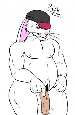 anthro balls chub dilf fur hat lagomorph looking_at_viewer male male_only mammal muscles nude penis rabbit ralph_c._rabbit solo standing trucker