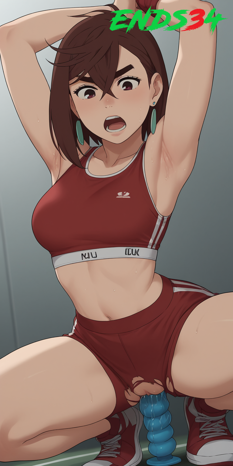 ai_generated ayase_momo dandadan dildo ends34 female female_only short_hair shorts sport sports_bra sports_uniform squatting