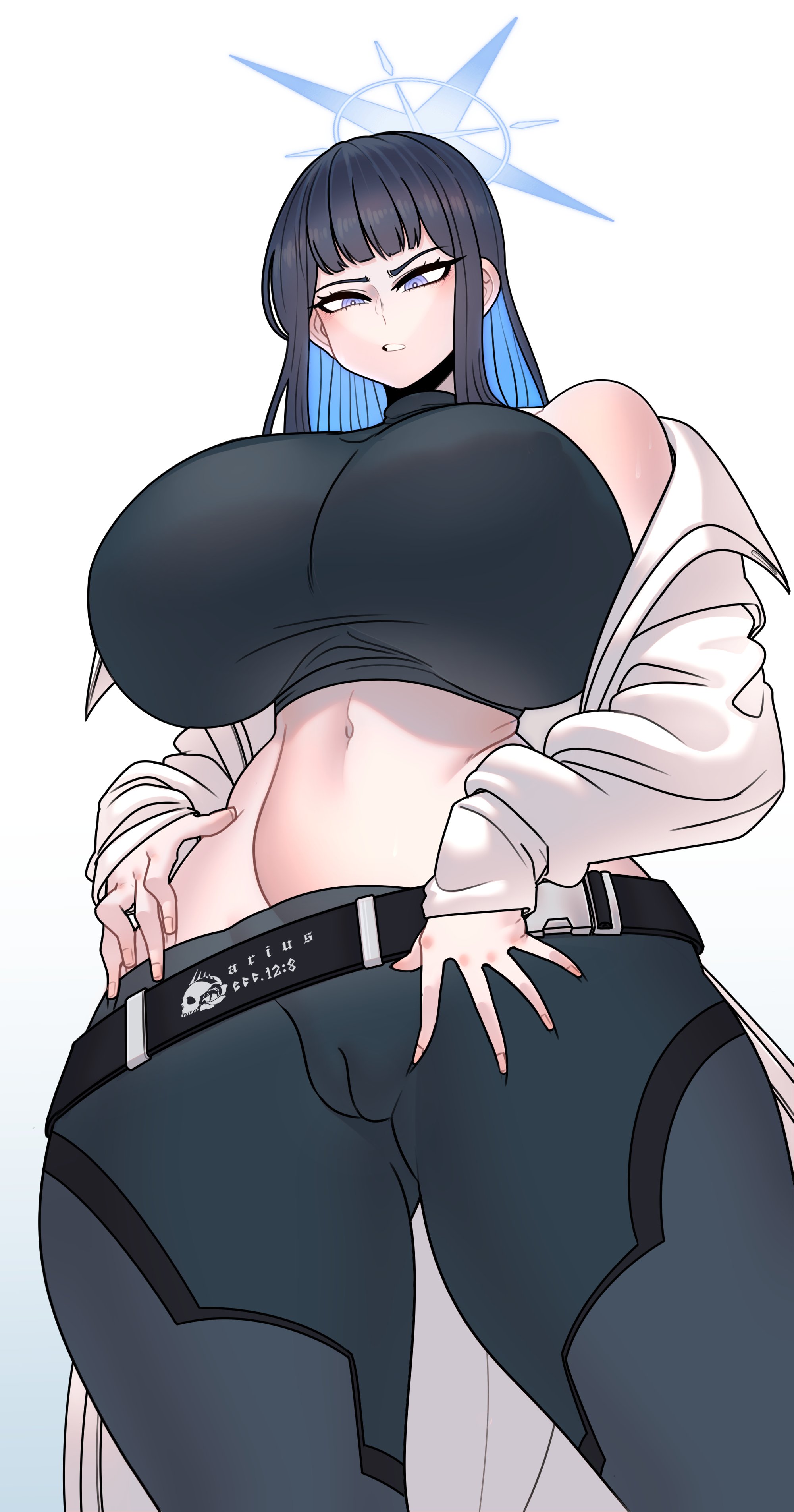 abs, blue archive, cameltoe, female, female only, fit female, halo, js4935, looking at viewer, pussy, saori (blue archive), sportswear