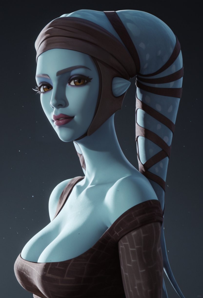 aayla_secura ai_generated black_background blue_body blue_skin cleavage clone_wars duchess_eugene female female_only lekku lekku_(anatomy) portrait simple_background stable_diffusion star_wars tagme twi&#039;lek upper_body