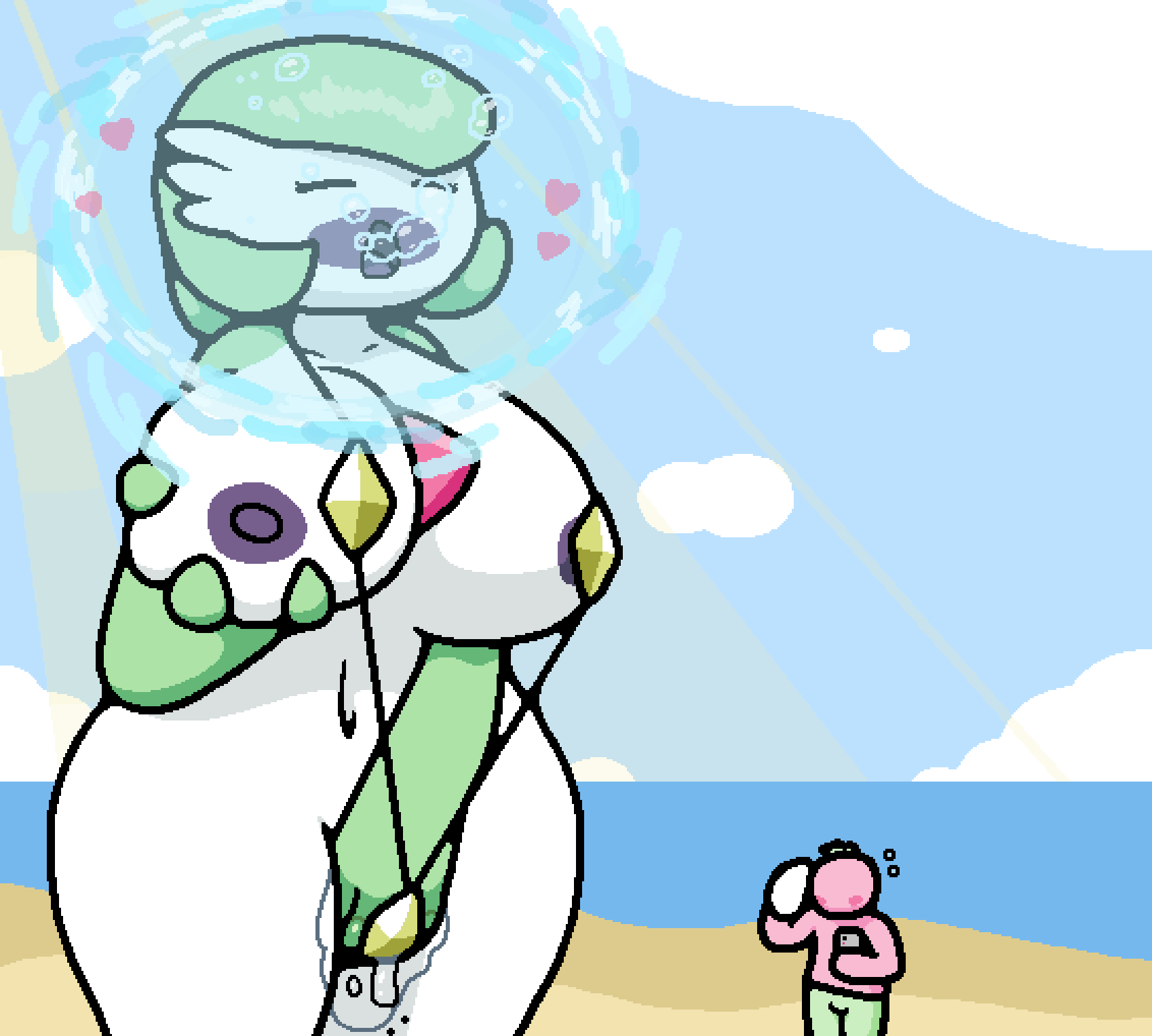 asphyxiation beach big_breasts bubbles drowning gardevoir heart masturbation pokemon pokemon_(species) pussy_juice revive_(pokemon) sling_bikini squeezing_breast water_bubble zxtomatofan