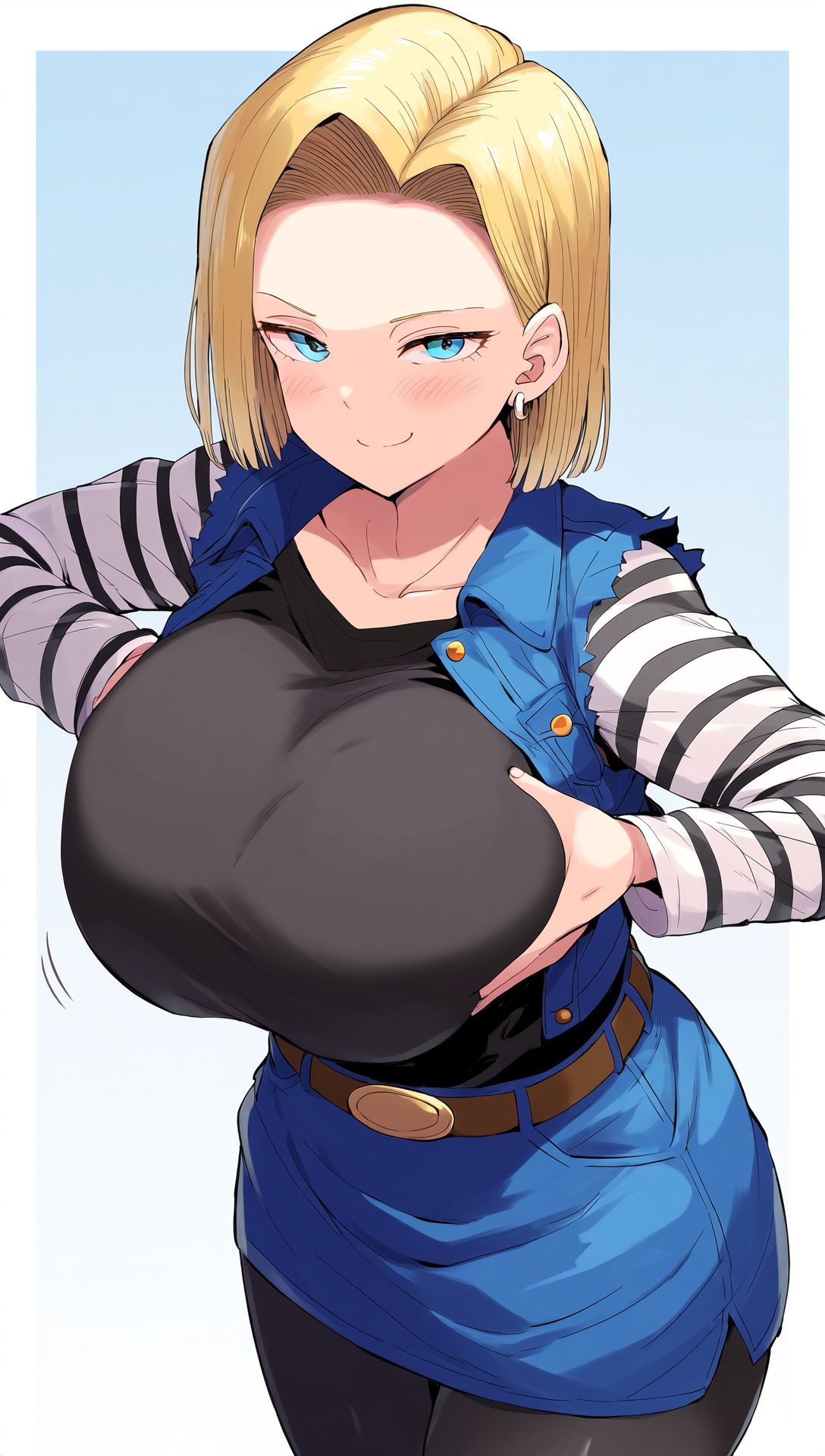 android_18 big_ass big_breasts dragon_ball dragon_ball_z grabbing_own_breast