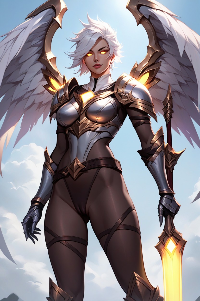 1girls ai_generated angel angel_wings armor ass ass_focus bodysuit cameltoe child_bearing_hips dat_ass female female_focus female_only golden_eyes kainl kayle league_of_legends pussy pussy_visible_through_clothes riot_games solo solo_female solo_focus thick thick_ass thick_legs thick_thighs white_hair wings