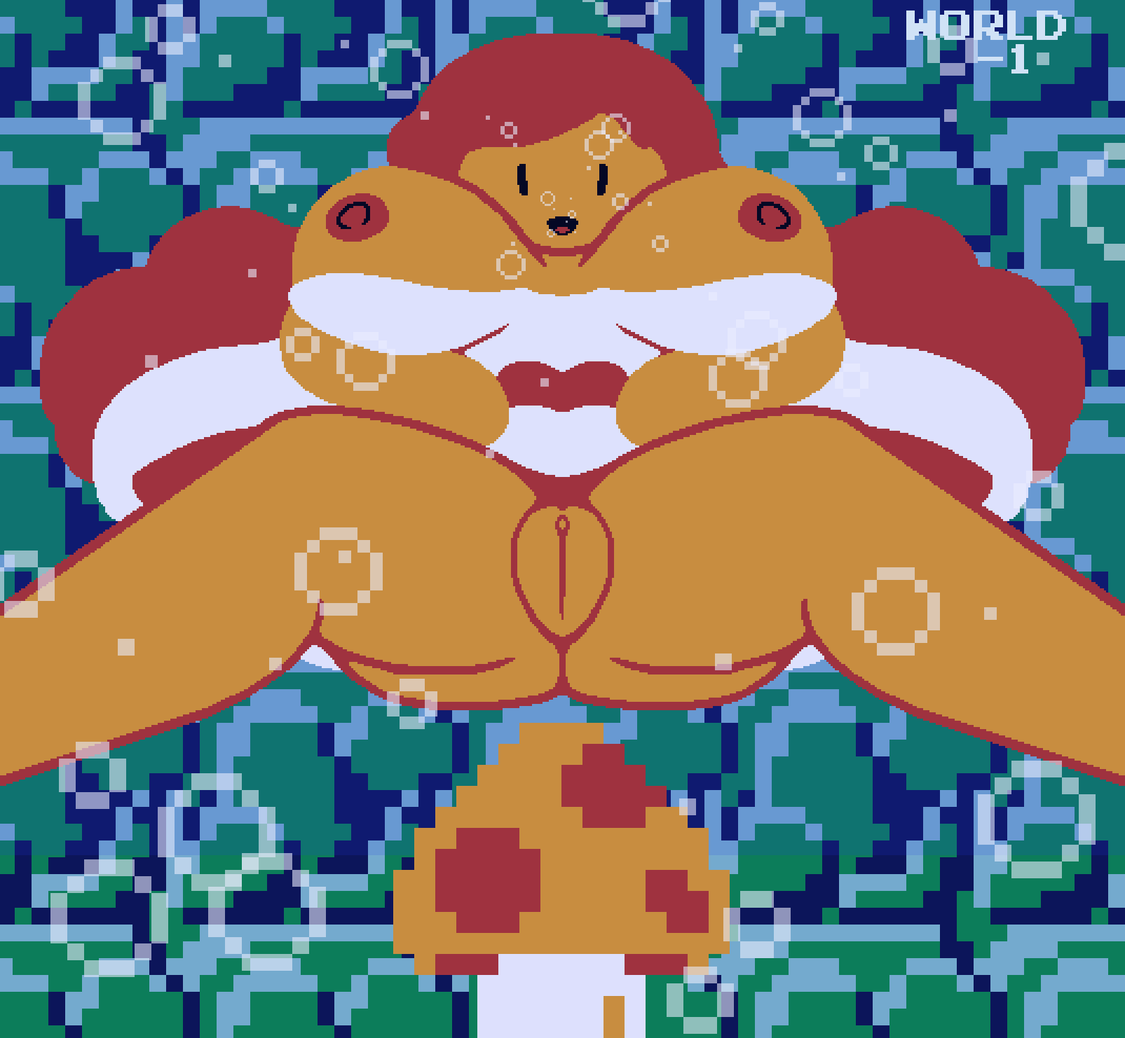 breasts breasts_out bubbles mario_(series) mushroom princess_peach pussy red_hair spread_legs super_mario_bros. super_mushroom underwater zxtomatofan