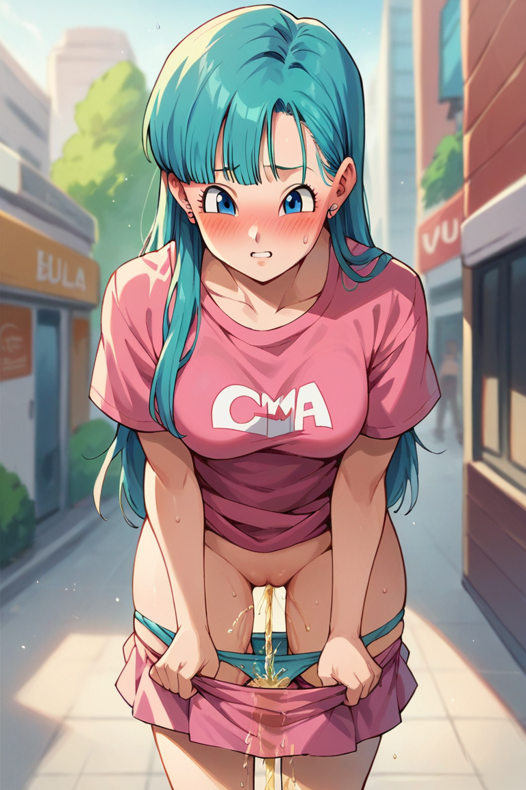 1girls ai_generated artist_request blue_eyes blush bulma bulma_(dragon_ball) bulma_briefs dragon_ball dragon_ball_(classic) embarrassed female peeing peeing_self petite skirt slim teenager turquoise_hair wet_clothes wet_panties wetting wetting_self