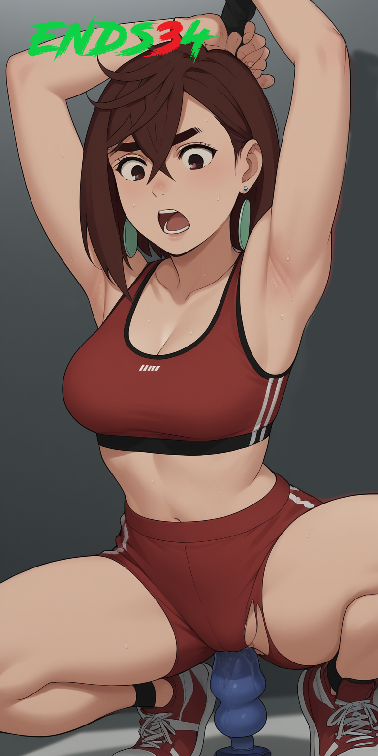 ai_generated armpit_fetish armpits ayase_momo dandadan dildo ends34 shorts sport sports_bra sports_uniform squatting