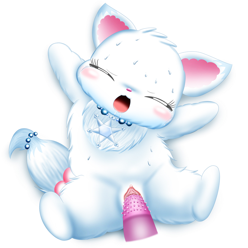 1girls ahe_gao arctic_fox blush canine closed_eyes dildo feline female female_only fox furry jewelpet jewelpet_(species) larimar_(jewelpet) lying mammal on_back penetration pussy sex_toy simple_background solo vaginal_penetration どぎぃー