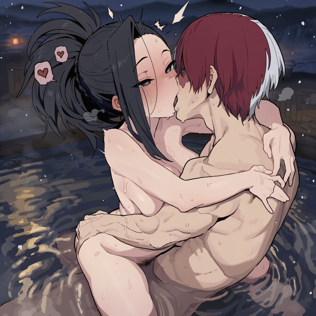 1boy, 1girls, abs, accurate art style, ai generated, ass grab, bare thighs, bathing, bathing together, big ass, big butt, black eyes, black hair, black-haired female, boku no hero academia, breasts, fat ass, female, french kiss, gigantic breasts, heart-shaped pupils, hot spring, huge breasts, huge thighs, light skin, light-skinned female, light-skinned male, male, massive breasts, mixed bathing, momo yaoyorozu, muscular, muscular male, my hero academia, noname99999991, nude, nude female, nude male, onsen, ponytail, pussy, red hair, red-haired male, sex, squatting, sweat, sweatdrop, thick body, thick female, thick thighs, thighhighs, thighs, todoroki shouto, two-tone hair, vaginal penetration, voluptuous, voluptuous female, water, white hair, white-haired male
