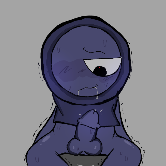 :3 blue_penis blue_skin cloak gray_background grey_background hoodie idk incredibox_mod jevin_(sprunki) male penis pleased_expression sitting solo solo_male sprunki sweatdrops sweating sweaty sweaty_legs sweaty_penis tremble_lines