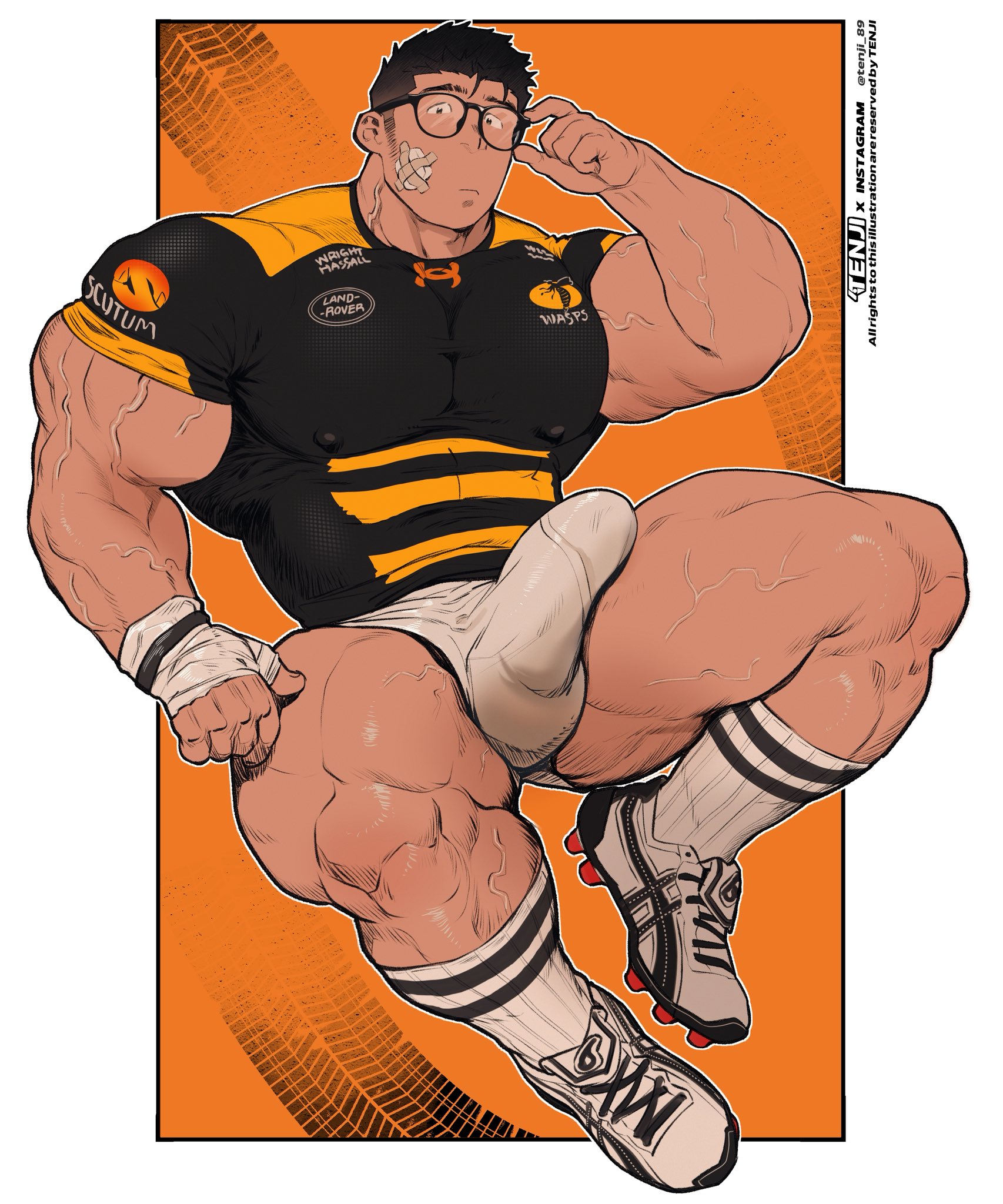 balls, bara, big bulge, boner, bulge, clothing, erection, erection under clothes, himbo, male, male nipples, male only, manly, muscular male, nipples, penis, penis outline, solo, sport, sportswear, ten g89, tight clothing
