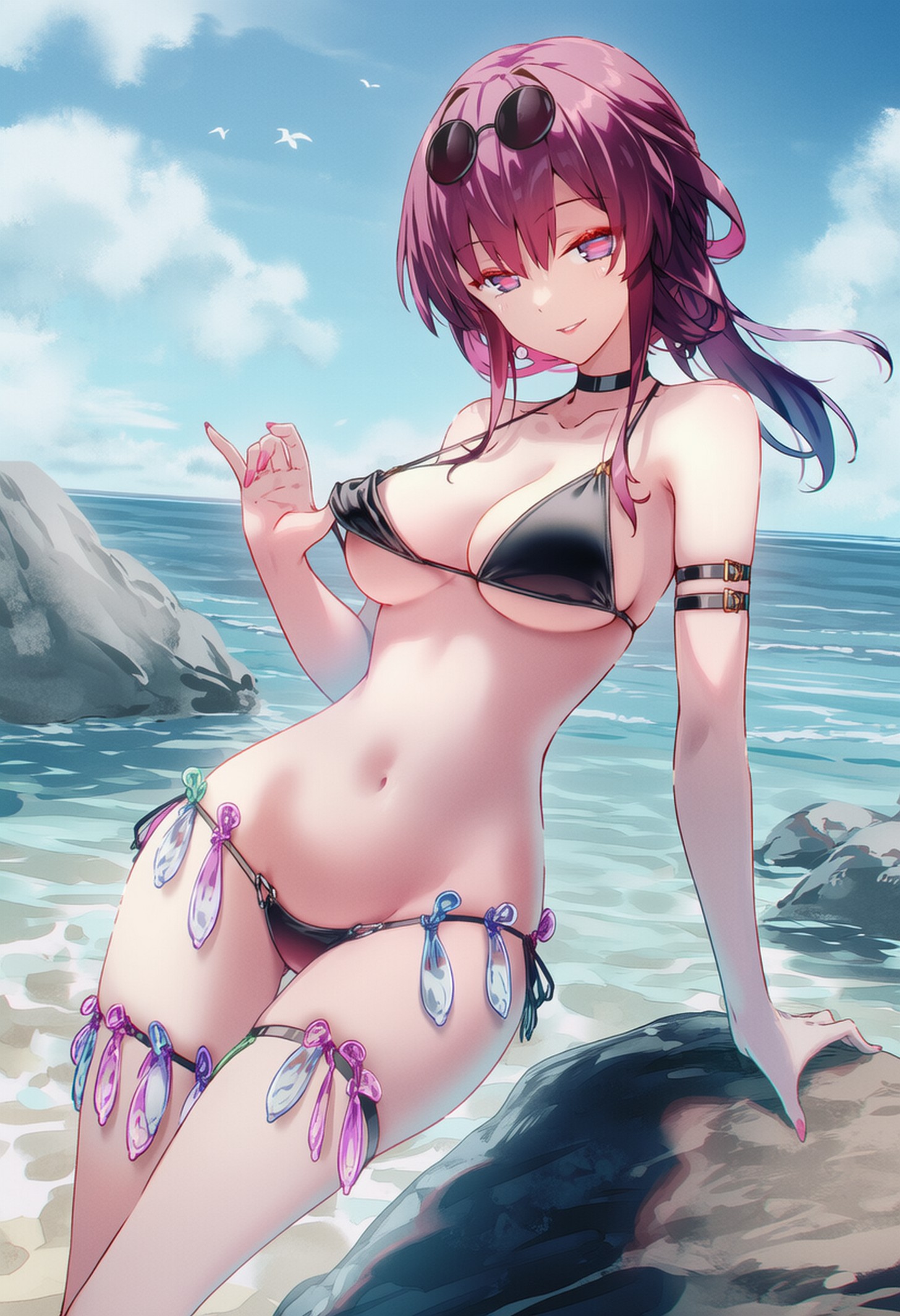 ai generated, bikini bottom, bikini top, condom accessories, curvy female, female, female only, honkai: star rail, kafka (honkai: star rail), raaicave