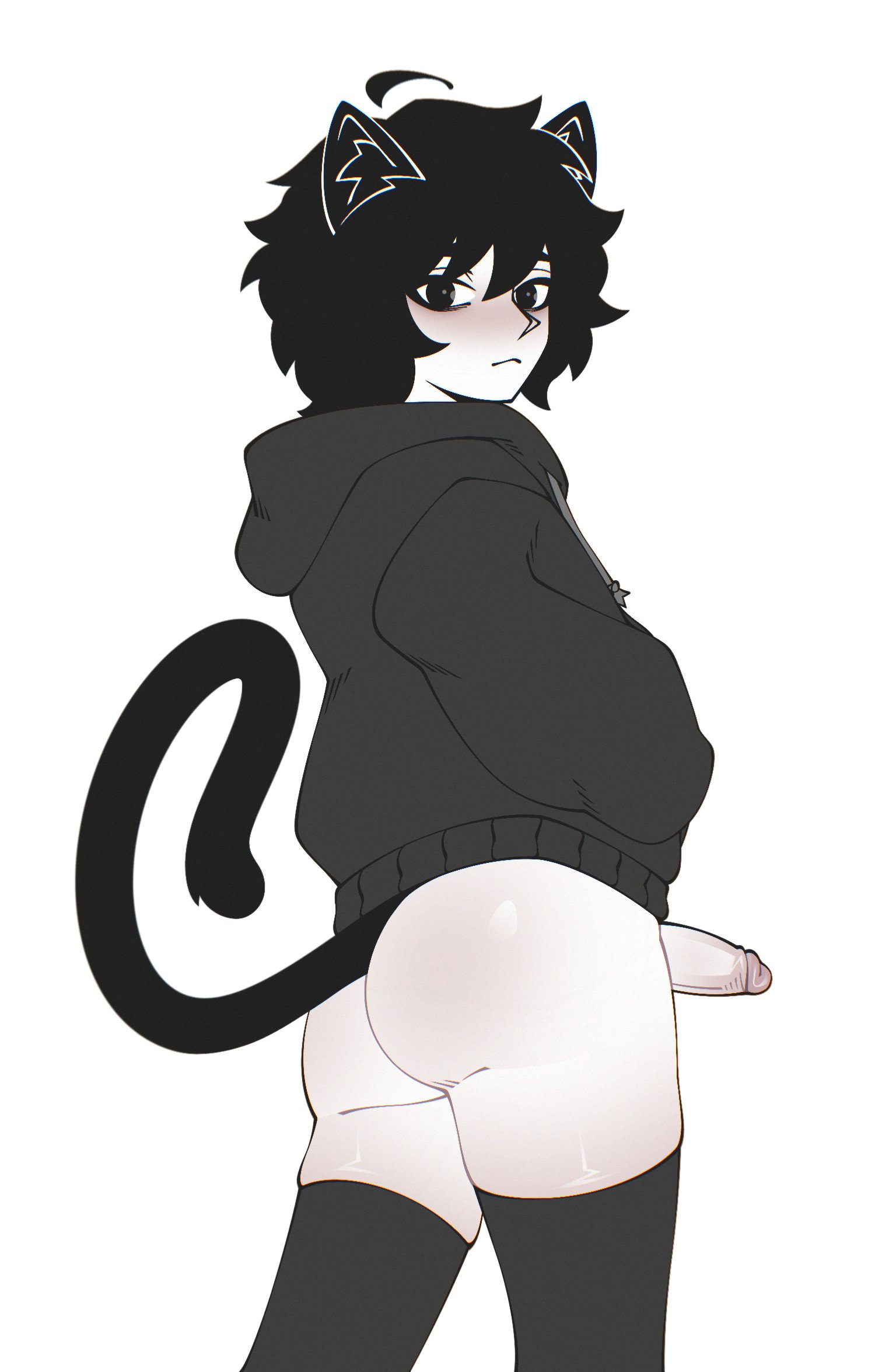 1boy, ass, bro aniki, cat ears, cat tail, catboy, doomer boy, femboy, male only, penis, thighhighs, thighs