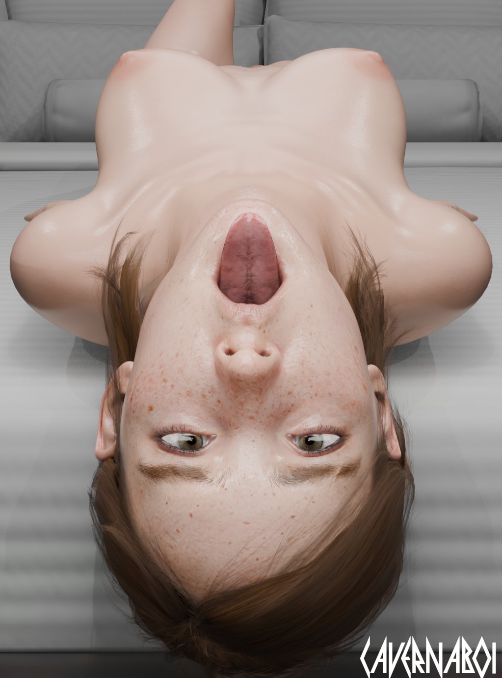 1girls, 3d, ahe gao, ahegao, bed, breasts, brown hair, caveboi, cavernaboi, crossed eyes, ellie (the last of us), ellie williams, female, female only, freckles, lying, lying on back, lying on bed, medium breasts, nipples, nude, nude female, small breasts, solo, the last of us, the last of us 2, tongue, tongue out