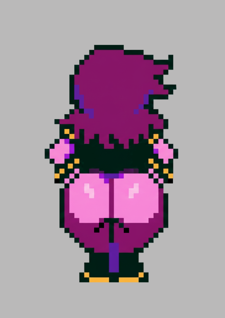 back view, bare ass, deltarune, edit, edited, exposed ass, huge ass, large ass, monster, monster girl, pixel art, pixelated, purple hair, purple skin, sprite, sprite edit, susie (deltarune), undertale (series)