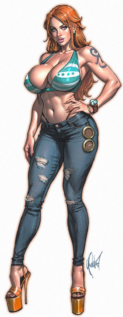 2d, ai assisted, athletic, athletic female, big breasts, breasts, busty, cedric poulat, cleavage, clothing, eyeliner, eyeshadow, female, female focus, female only, fit, fit female, full body, hourglass figure, lipstick, long fingernails, long hair, makeup, mascara, nail polish, nami (one piece), one piece, red hair, standing, tagme, wide hips