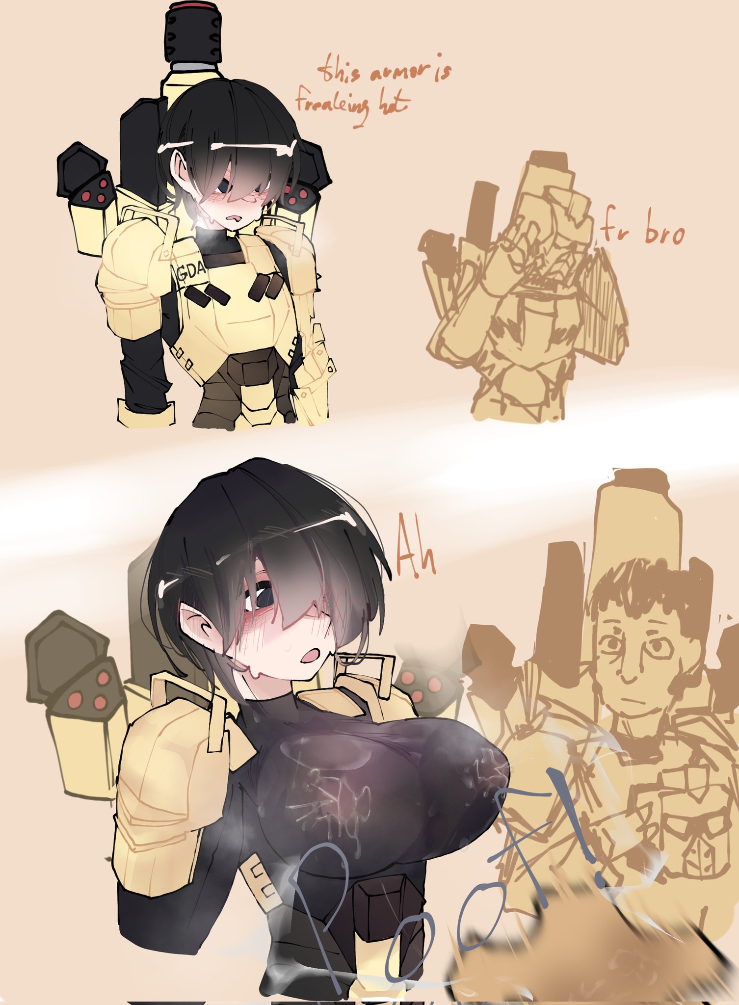 1girls, artist request, breast milk, breasts, lactation, lactation through clothes, psycho slayer (tdx), roblox, roblox game, robloxian, tagme, tower defense x
