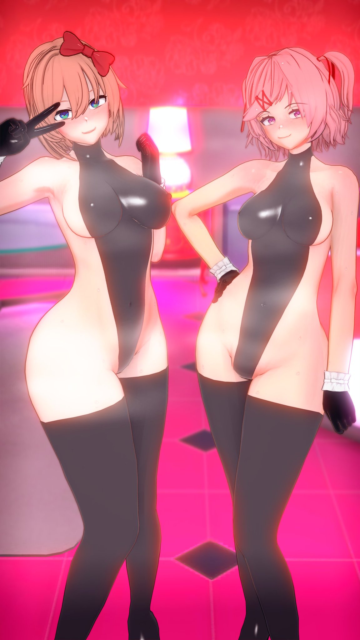 2girls, 3d, doki doki literature club, female, female only, koikatsu, mashirosolera, multiple girls, natsuki (doki doki literature club), sayori (doki doki literature club)