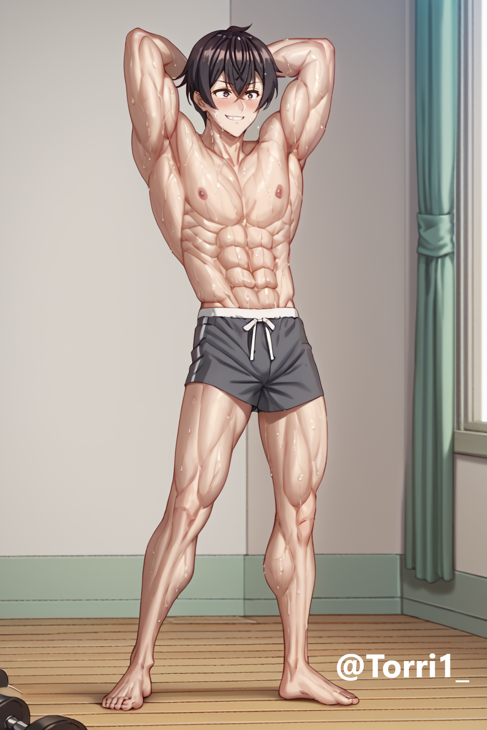 1boy abs ai_generated alisa_mikhailovna_kujou biceps blush brown_eyes brown_hair dumbbell flexing flexing_arm flexing_bicep flexing_both_biceps flexing_muscles grey_pants gym gym_background half-dressed half_naked horny horny_male kuze_masachika male male_focus male_nipples male_only muscle muscle_veins muscles muscular muscular_arms muscular_body muscular_legs muscular_thighs nipples oiled oiled_body oiled_skin pants pectorals pleasure pleasure_face pleasured_face ripped_abs seductive seductive_look seductive_smile short_hair shorts six_packs smile smiling solo solo_focus solo_male standing sweating sweaty teenager thighs tokidoki_bosotto_russian_de_dereru_tonari_no_alya-san torri1 uncensored veins veiny veiny_arms veiny_muscles working_out yaoi