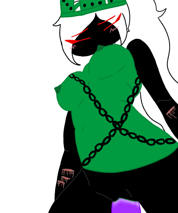 1x1x1x1 betrayed_1x1x1x1_(forsaken) black_arms black_head black_legs blood blush breasts chains closed_eyes crown cuts dildo dildo_in_pussy domino_crown female female_only first_porn_of_character forsaken_(roblox) green_torso ibispaintx lazy_art ponytail purple_dildo pussy red_eyes roblox roblox_game scars self_harm_scars white_hair