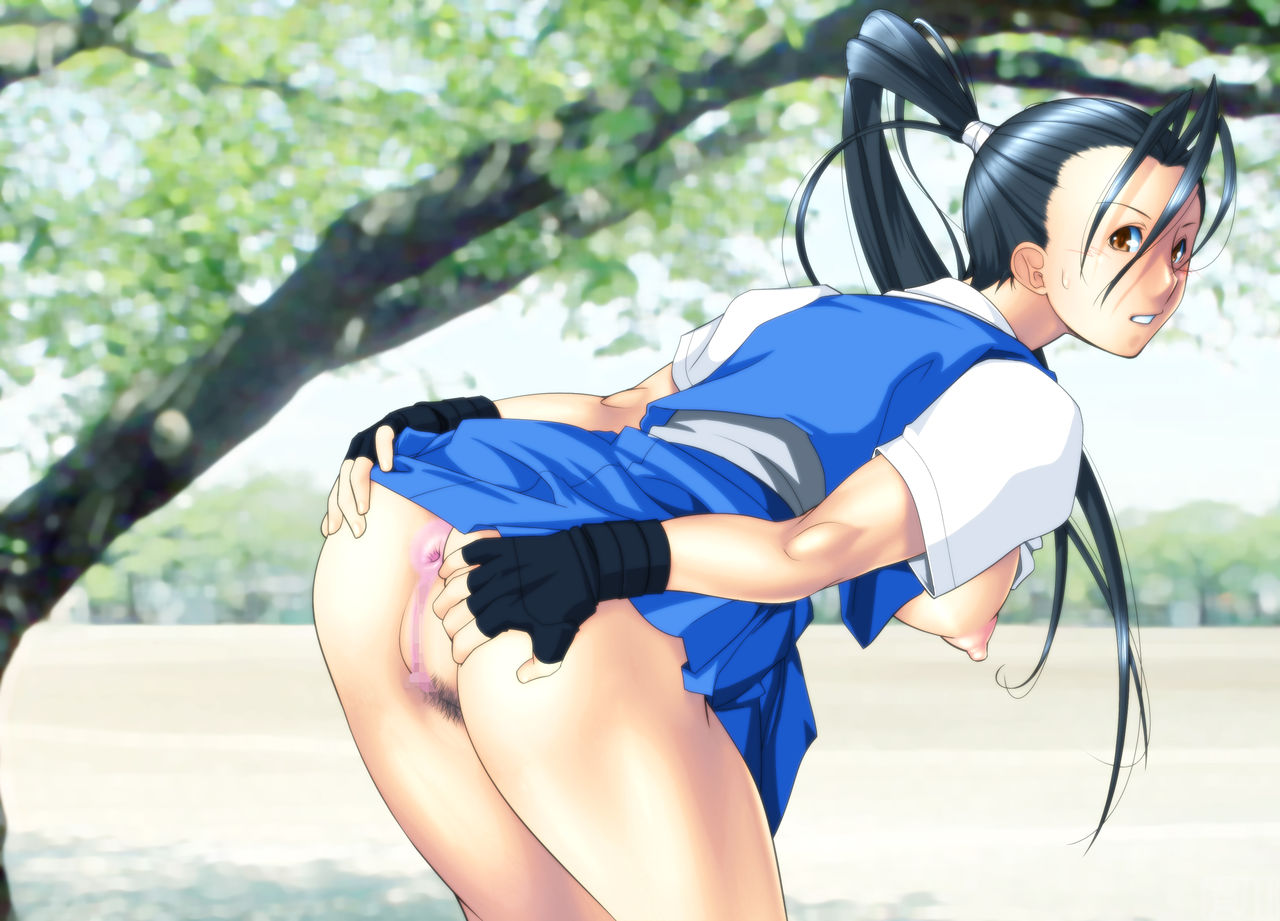 2d arikawa bent_over busty capcom female female_focus hourglass_figure ibuki_(street_fighter) outdoors outside school_uniform schoolgirl street_fighter tagme wide_hips