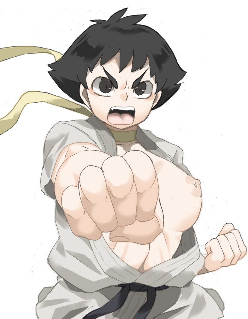 2d areolae artist_request breasts breasts_out female female_focus female_only makoto_(street_fighter) medium_breasts nipples street_fighter street_fighter_iii tagme tomboy wardrobe_malfunction