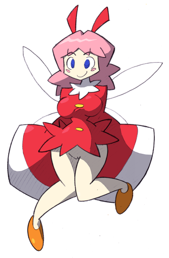 1girls blue_eyes bottomless breasts dress fairy female happy kirby_(series) kirby_64 nintendo no_panties pink_hair pussy red_dress ribbon_(kirby) short_hair solo stealth_brock voluptuous wide_hips