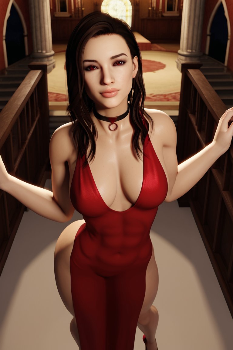 1girls 3d ai_generated ass big_ass big_breasts breasts brown_hair choker cleavage dress lindsey(oc) long_hair medium_breasts petite radnsad red_dress skinny solo solo_female solo_focus thick_ass thick_thighs