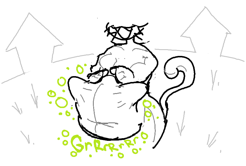 1girl 1girls :d cat_tail catgirl digestion digestion_noises female female/ambiguous female_focus implied_digestion limited_palette mspaint onomatopoeia pseudomoni soft_vore struggling_prey vore vore_belly