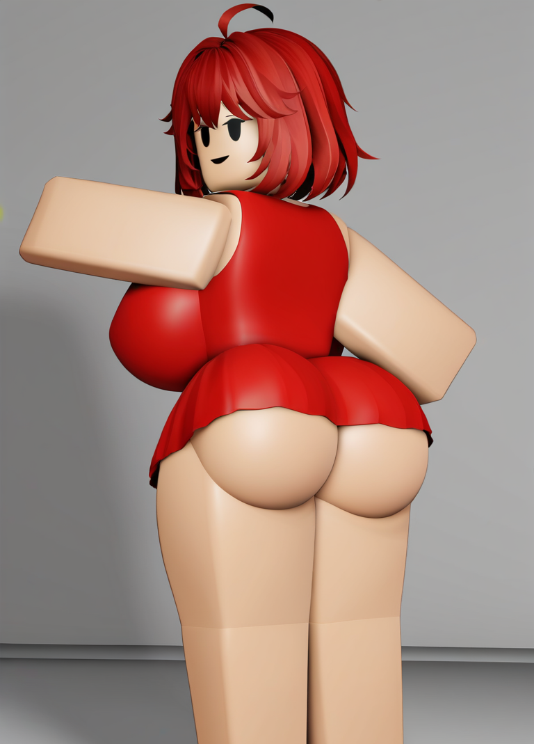 ai_generated ass ass_focus chubby chubby_female giant_breasts girlfriend_(cosplay) girlfriend_(friday_night_funkin)_(cosplay) pixai red_heels roblox roblox_avatar robloxian wide_hips