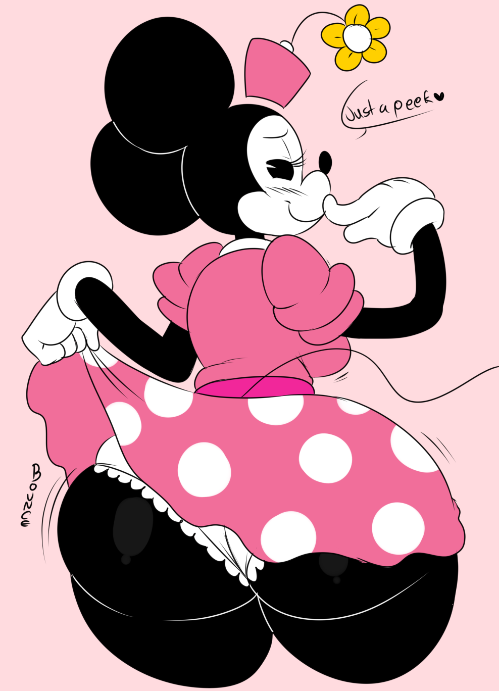 big_butt furry minnie_mouse mouse pink_dress skirt_lift white_panties