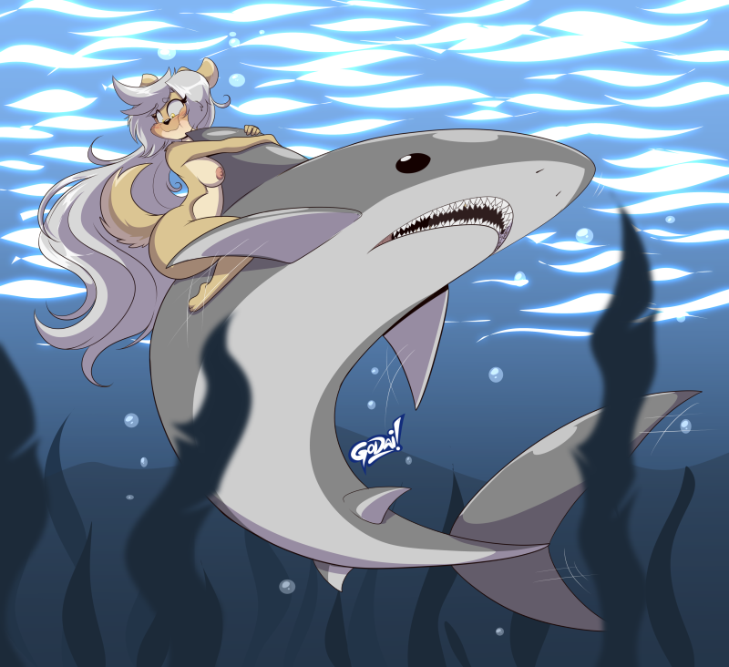 1girls barefoot breasts completely_nude completely_nude_female female female_only full_body long_hair mastergodai naked naked_female nude nude_female rascals shark solo solo_female sugar_(mastergodai) underwater