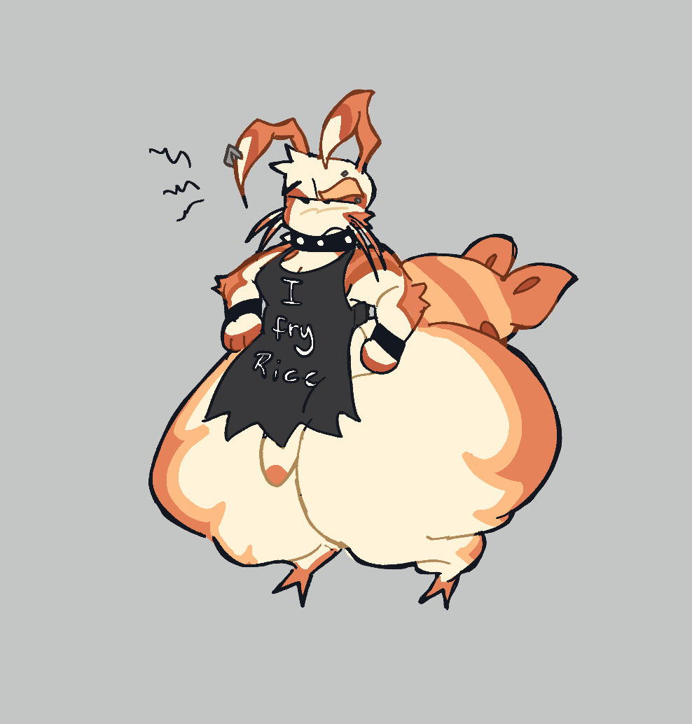 anthro apron big_ass big_thighs grumpy male penis shortstack shrimps thick_thighs wide_hips