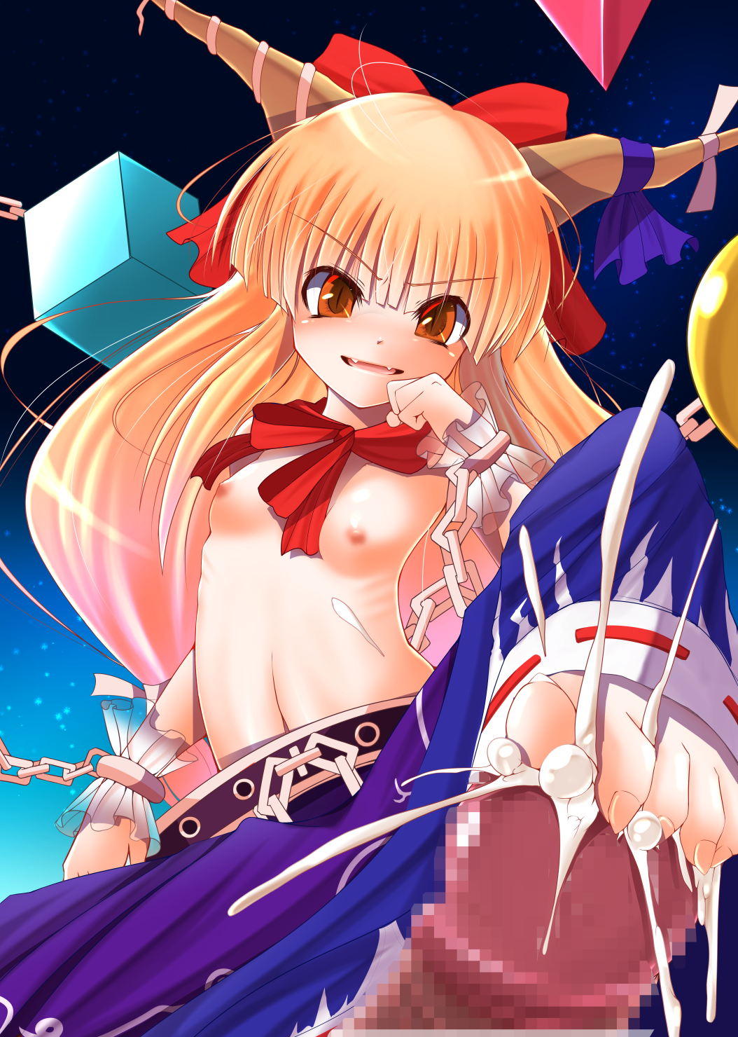 censored doburoku_(daiginjou) fangs feet footjob highres penis petite solo_focus suika_ibuki touhou