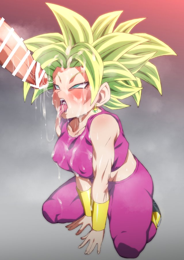 blushing, censored, cum, cum in mouth, cum on face, dragon ball, erect nipples under clothes, female, kefla, rom, tagme, tongue, tongue out