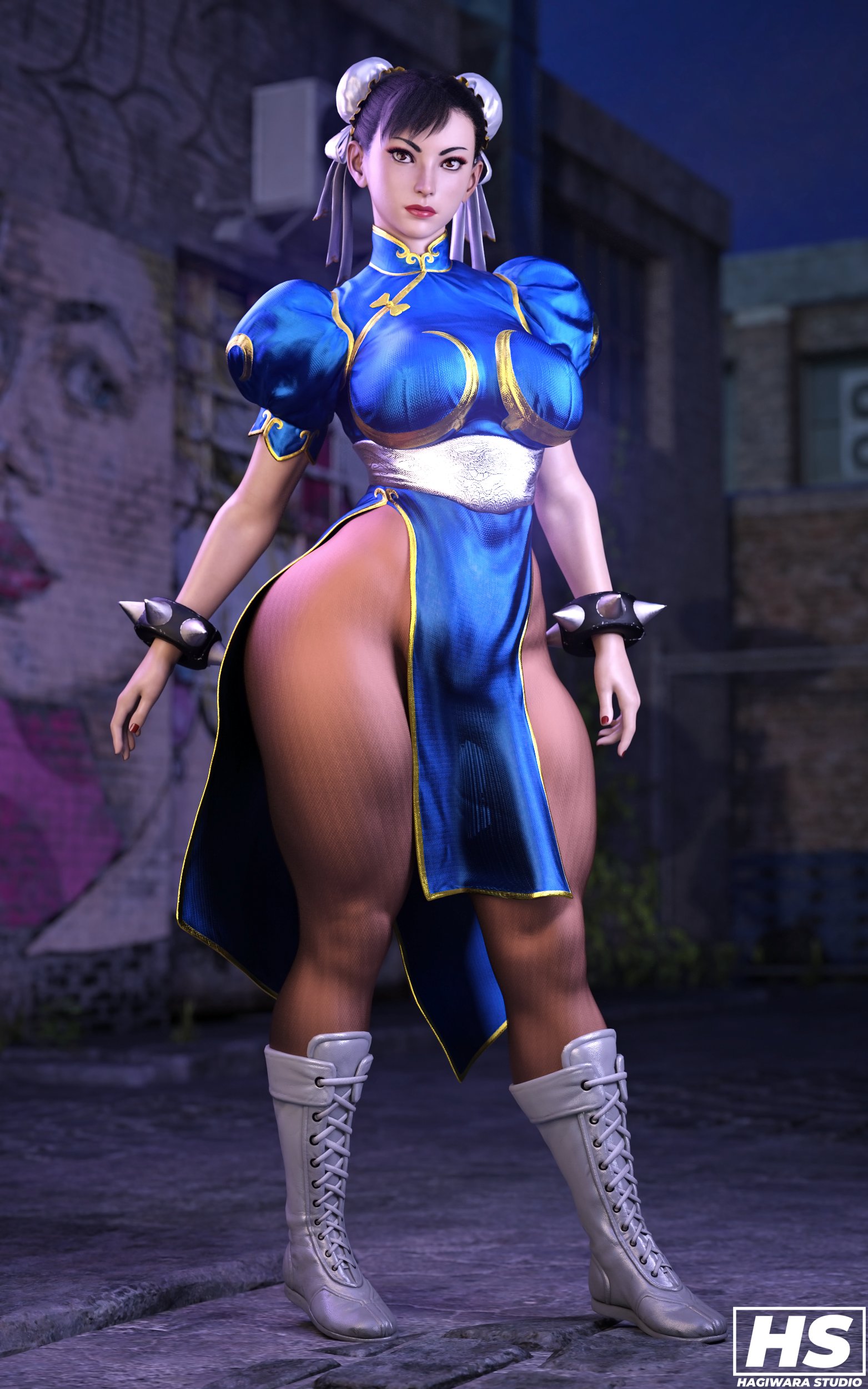 1girls, 3d, ass, big ass, big breasts, breasts, capcom, casual, chun-li, dress, female, female only, hagiwara studio, highres, pale skin, pantyhose, public, solo, straight hair, street fighter, street fighter 6, tagme, thick thighs, wide hips