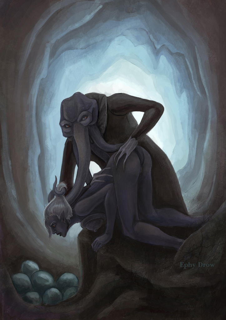 dark elf, drow, drow (dnd), dungeons and dragons, eggs, female, humiliation, illithid, mind control, mind flayer, pussy, rape, restrained, tentacles, vaginal penetration