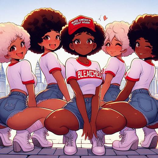 5girls afro_hair ai_generated bleached bleached_clothing dark_skin lilmscumrag looking_at_viewer make_america_great_again owned raceplay zaria_(lilmscumrag)