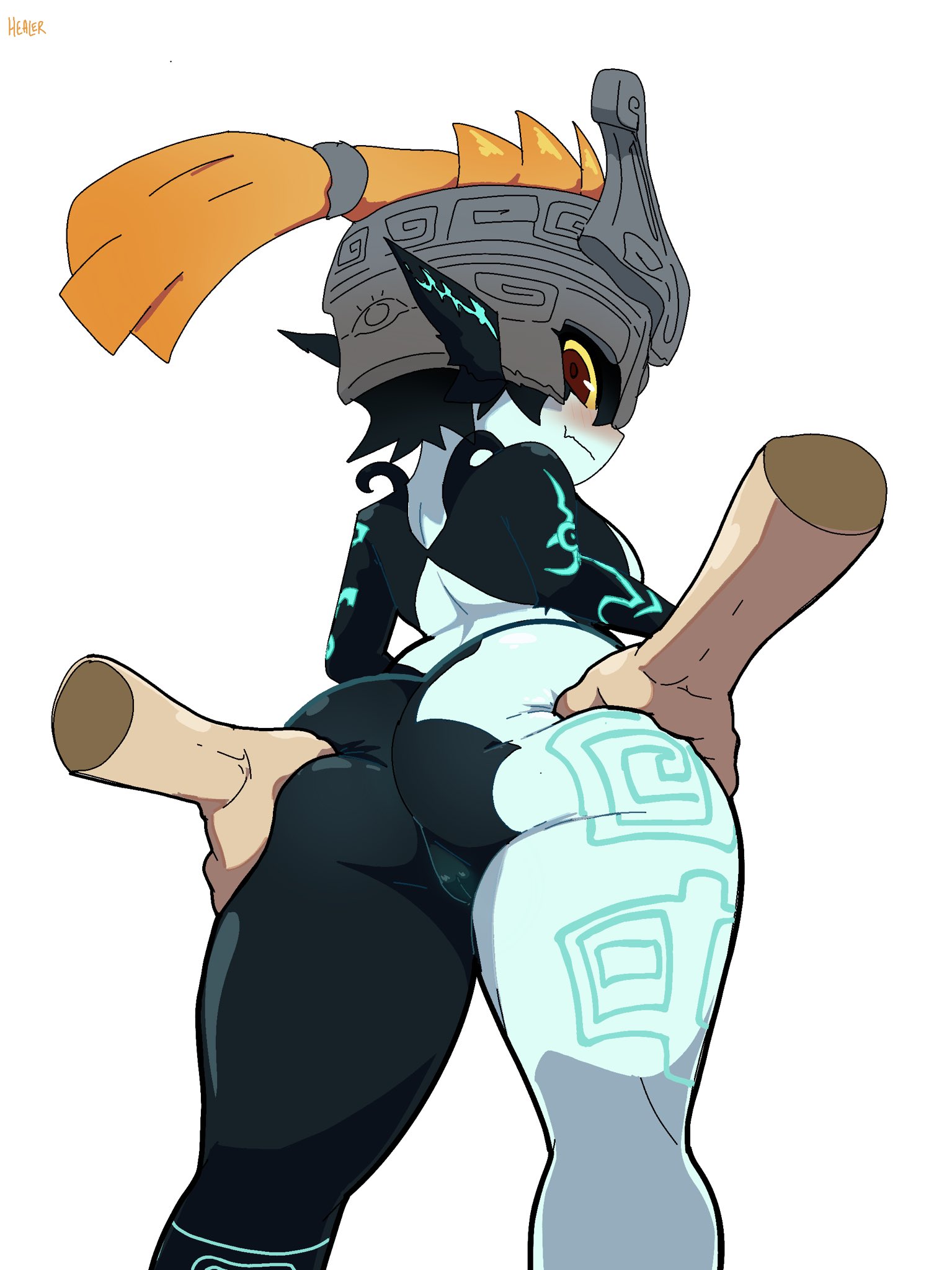 1boy, 1girls, ass, big ass, big butt, bubble ass, bubble butt, female, female focus, healerart, imp, imp midna, large ass, large butt, looking at viewer, male, midna, shortstack, solo, solo female, the legend of zelda, twilight princess